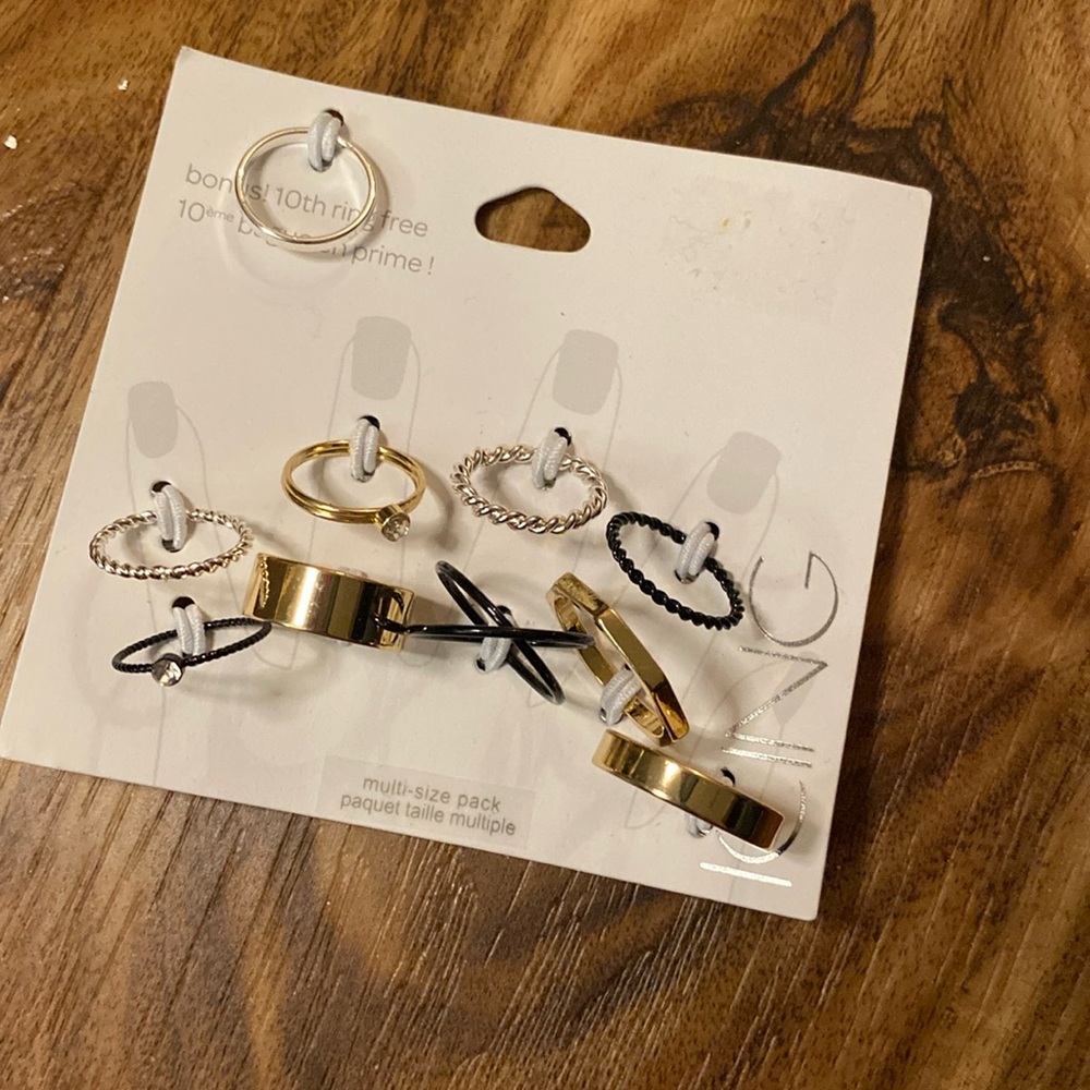 Icing Multi-Size Ring Pack 10 Rings Gold Silver Tone Black